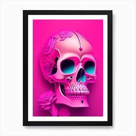 Skull With Surrealistic Elements 3 Pink Pop Art Art Print