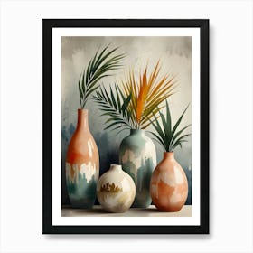 Tropical Vases in Watercolor Hues Affiche