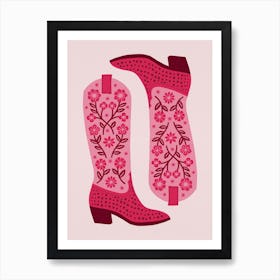 Cowgirl Boots   Hot Pink Monotone Art Print