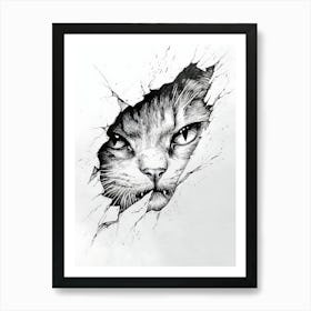 Angry Cat Watching from Wall Hole 22 Art Print