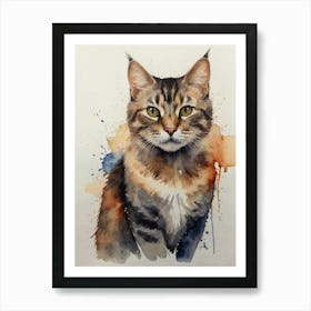 Watercolor Cat Painting Art Print