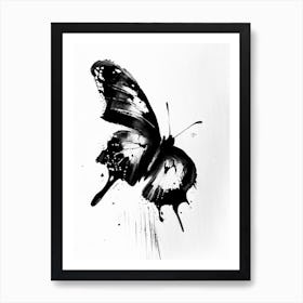 Butterfly Symbol Black And White Painting Art Print