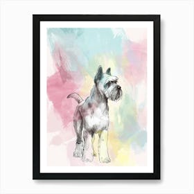 Schnauzer Dog Pastel Line Watercolour Illustration  2 Art Print