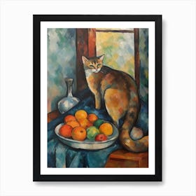 Flower Vase Stock With A Cat 1 Impressionism, Cezanne Style Art Print