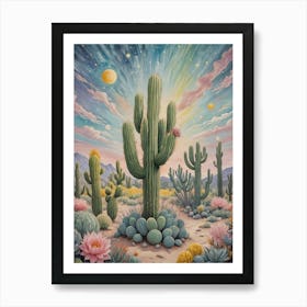 Rainbow Cosmic Cactus Art Print