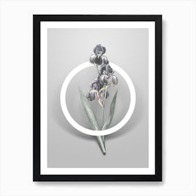 Vintage Dalmatian Iris Minimalist Floral Geometric Circle on Soft Gray n.0574 Art Print