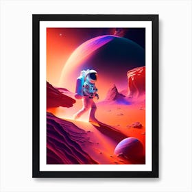 Astronaut Landing On Mars Holographic Illustration Art Print