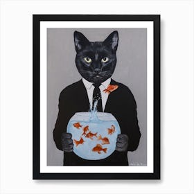 Black Cat With Fishbowl Art Print