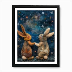 Rabbits In The Night Sky 2 Art Print