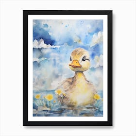 Duckling In The Clouds Watercolour 1 Art Print