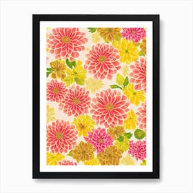 Dahlia Floral Print Retro Pattern 1 Flower Art Print