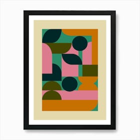 Vintage Geometric Shapes In Pink Terracotta And Navy Blue Art Print