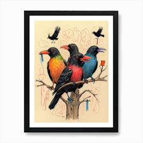 Four Birds In A Tree Art Print