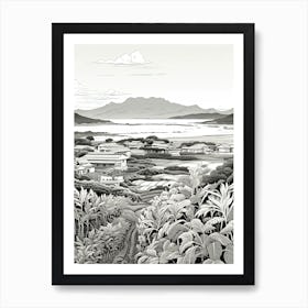 Ishigaki Island In Okinawa, Ukiyo E Black And White Line Art Drawing 3 Art Print