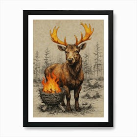 Deer With Fire Art Print