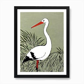 Stork Linocut Bird Art Print