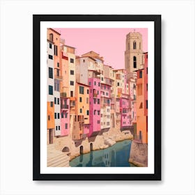 Girona Spain 4 Vintage Pink Travel Illustration Art Print
