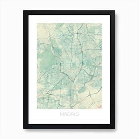 Madrid Map Vintage in Blue Art Print