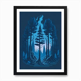 A Fantasy Forest At Night In Blue Theme 10 Art Print