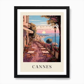 Cannes France 6 Vintage Pink Travel Illustration Poster Art Print