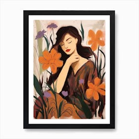 Woman With Autumnal Flowers Bluebell 2 Art Print