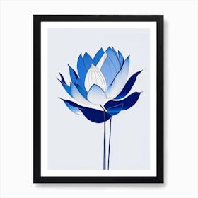 Blue Lotus Abstract Line Drawing 1 Art Print