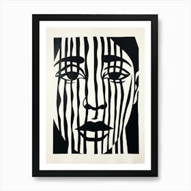 Portrait Lines Of Face Black & White Art Print