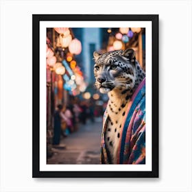 Snow Leopard at a lantern festival Art Print