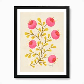 Botanical Style Vintage Pink Floral Art Print