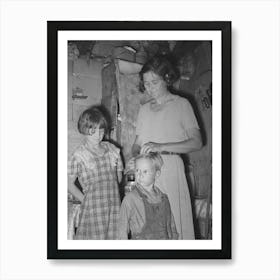 Woman In Shack Home In Community Camp, Oklahoma City, Oklahoma, Straightening Her Son S Hair Refer Art Print