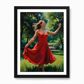 Dancer In Red Dress Art Print