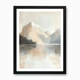 Contemporary Painting, Mountain Landscape, Abstract Art In A Calm Beige And White Color Palette Art Print