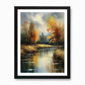 Autumn forest river.Printable Wall Art, Vintage Landscape, Farmhouse Wall Decorations, Vintage Landscape Oil Painting.7 Art Print