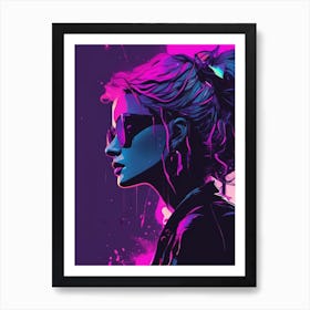 Neon Girl With Purple Hair Art Print
