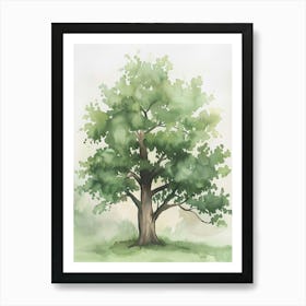 Pecan Tree Atmospheric Watercolour Painting 4 Art Print