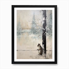 Vintage Winter Animal Painting Squirrel 3 Art Print