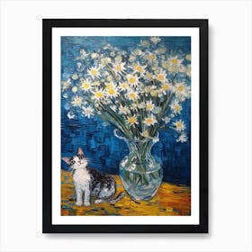 Still Life Of Daisies With A Cat 3 Art Print