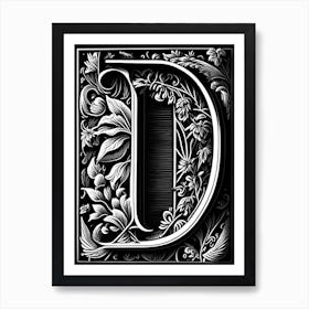 D, Letter, Alphabet Linocut 1 Art Print