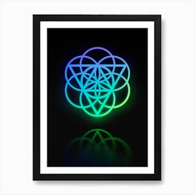 Neon Blue and Green Abstract Geometric Glyph on Black n.0436 Art Print