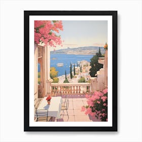 Bodrum Turkey 3 Vintage Pink Travel Illustration Art Print