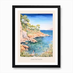 Swimming In Zakynthos Greece 3 Watercolour Poster Art Print