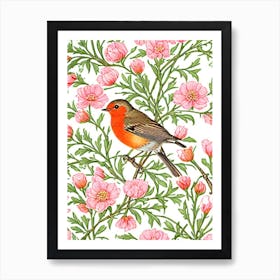 European Robin 3 William Morris Style Bird Art Print