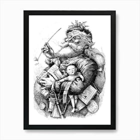 Old Santa Claus, Engraved Illustration Art Print