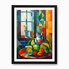 Sweet Pea With A Cat 2 Cubism Picasso Style Art Print