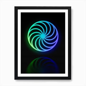 Neon Blue and Green Abstract Geometric Glyph on Black n.0267 Art Print