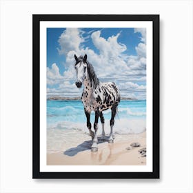 A Horse Oil Painting In Pink Sands Beach, Bahamas, Portrait 2 Art Print