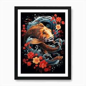 Koi Fish Japanese Style Illustration 6 Art Print