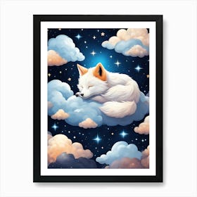 Cute Foxy Creature Sleeping On Clouds Art Print