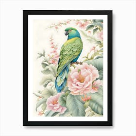 Parrot With Flowers Art Print