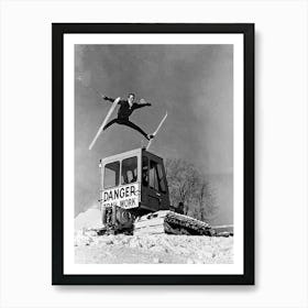 Jumping Over Snowcat Vintage Skiing Photo Art Print